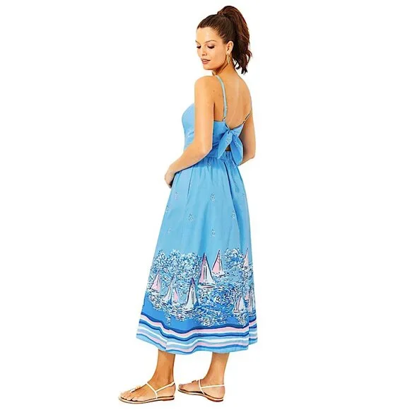 Lilly Pulitzer Charlese Cotton Halter Midi Dress in Lunar Blue NWT - Size 6 - Picture 5 of 9